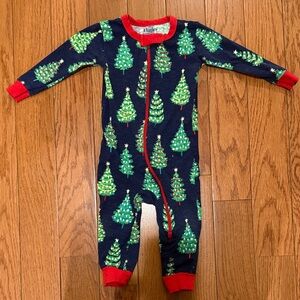 Hatley Glow in the Dark Navy and Green Tree Print Kids Footie